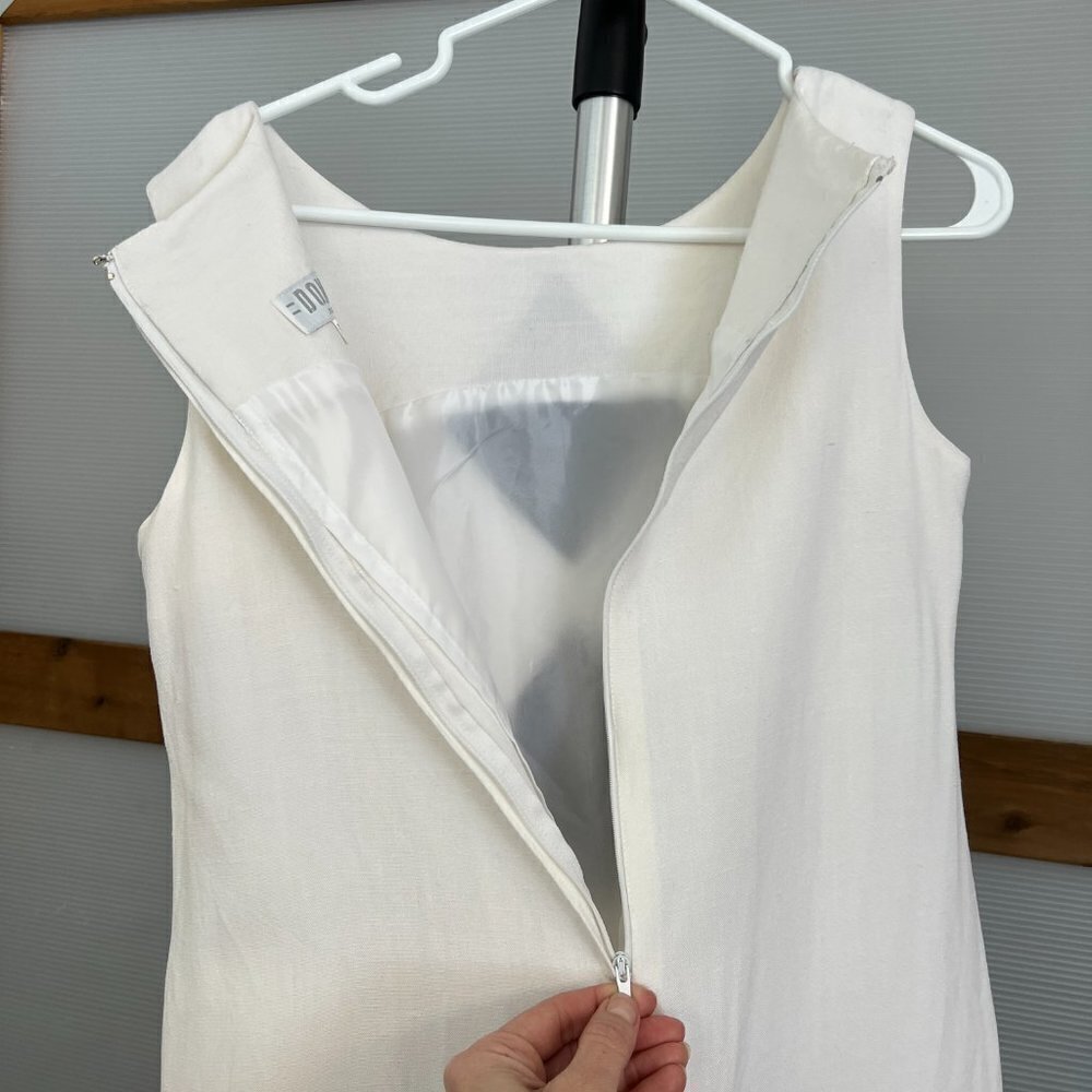 VTG Donna White Linen Black Diamond Geometric Sleeveless Shift Midi Dress Sz 8 - Picture 11 of 14